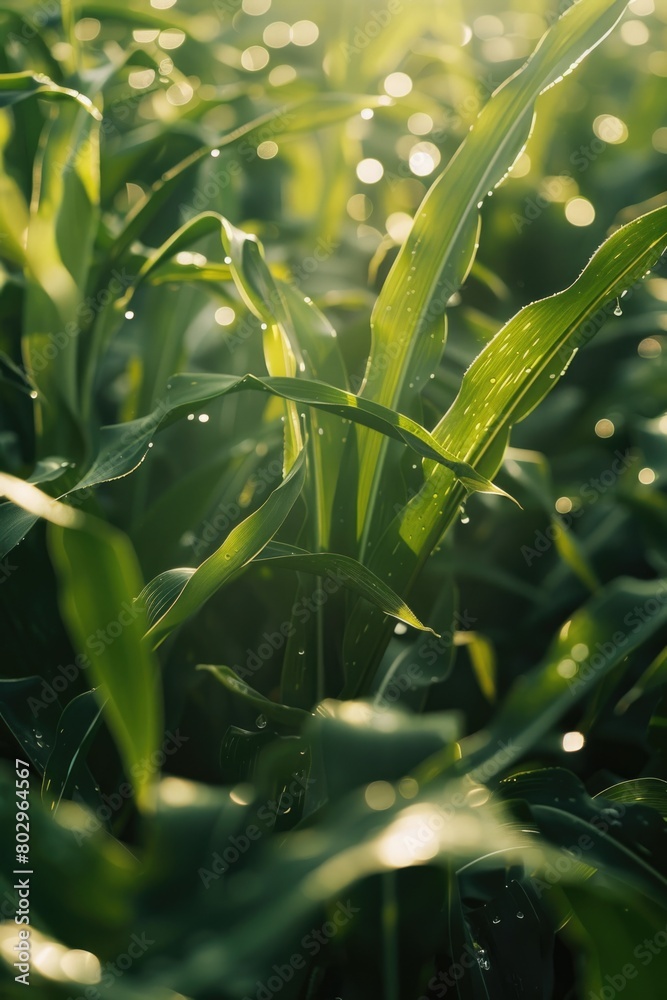 Poster close up of a plant with water droplets, suitable for nature and botany themes