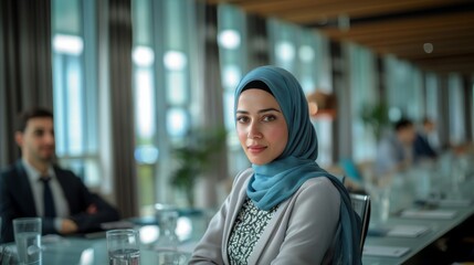 Professional Muslim Woman in Hijab at Business Meeting. Generative ai