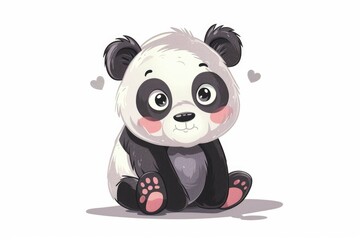 Cute cartoon panda bear sitting on the ground, suitable for children's books or educational materials