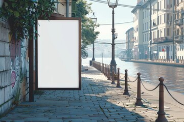 A blank billboard on the side of a busy street. Ideal for advertising mockups