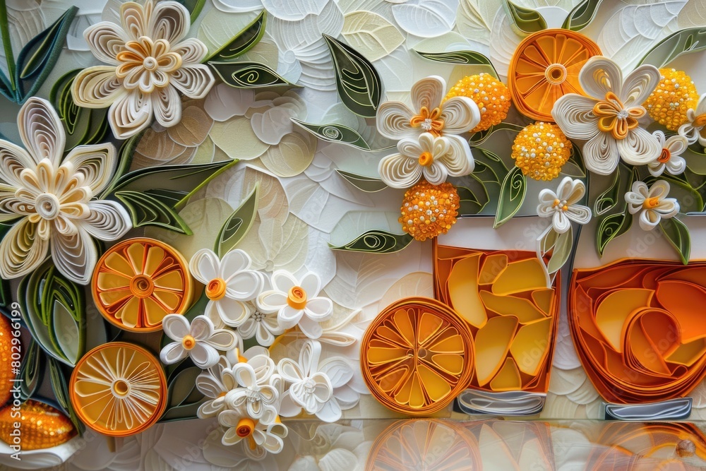 Poster Close-up view of paper flowers in a decorative vase. Ideal for interior design concepts
