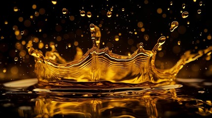 Liquid gold water splash on black background.
