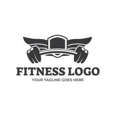 Gym fitness barbell logo icon vector illustration.