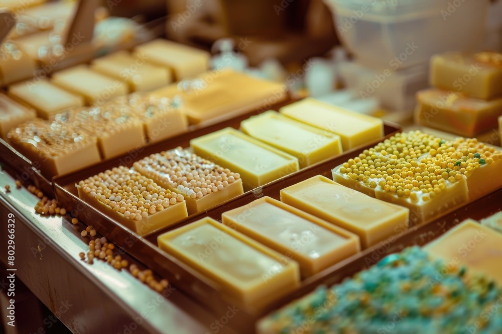Poster Display case filled with different types of soap. Great for hygiene and cleanliness concepts