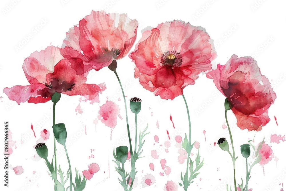 Poster vibrant painting of three red poppies, suitable for various design projects