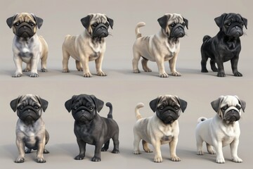 Group of pug dogs standing in unity, suitable for pet-related designs