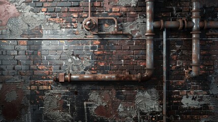 High-resolution image of an industrial style background featuring exposed brick walls and metal pipes, perfect for creating a rugged, urban aesthetic