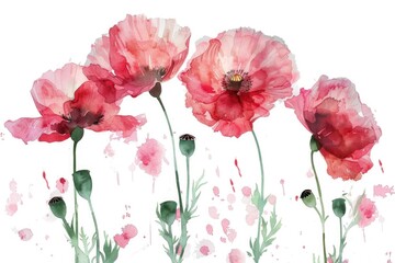 Fototapeta premium Vibrant painting of three red poppies, suitable for various design projects