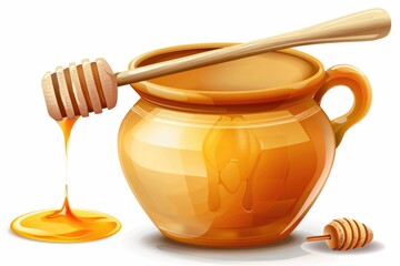 A simple composition featuring a jar of honey and a wooden spoon. Perfect for food and culinary concepts