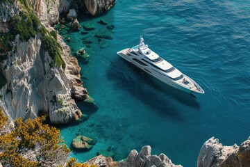 A large white boat floating on calm water. Suitable for travel and transportation concepts