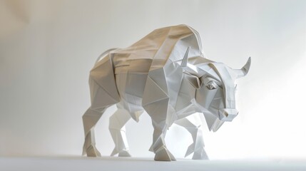 Obraz premium Origami bull. Animal made of paper on a white background. Paper folding art.
