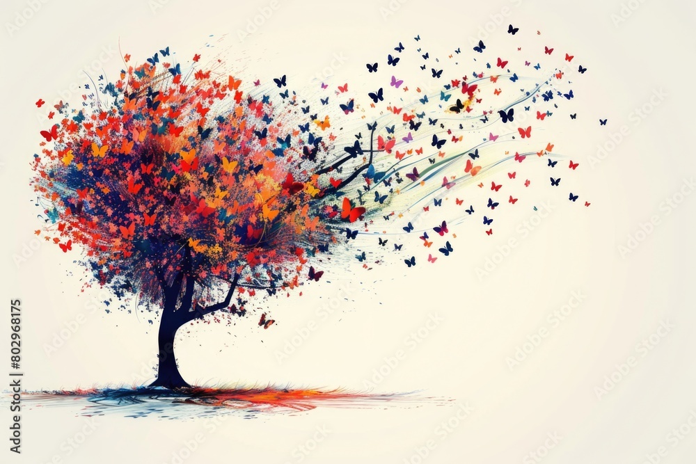 Aufkleber a tree with many butterflies flying around it. suitable for nature and wildlife concepts