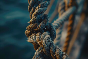 Detailed shot of a rope on a boat, suitable for nautical themes
