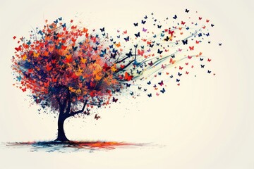 A tree with many butterflies flying around it. Suitable for nature and wildlife concepts