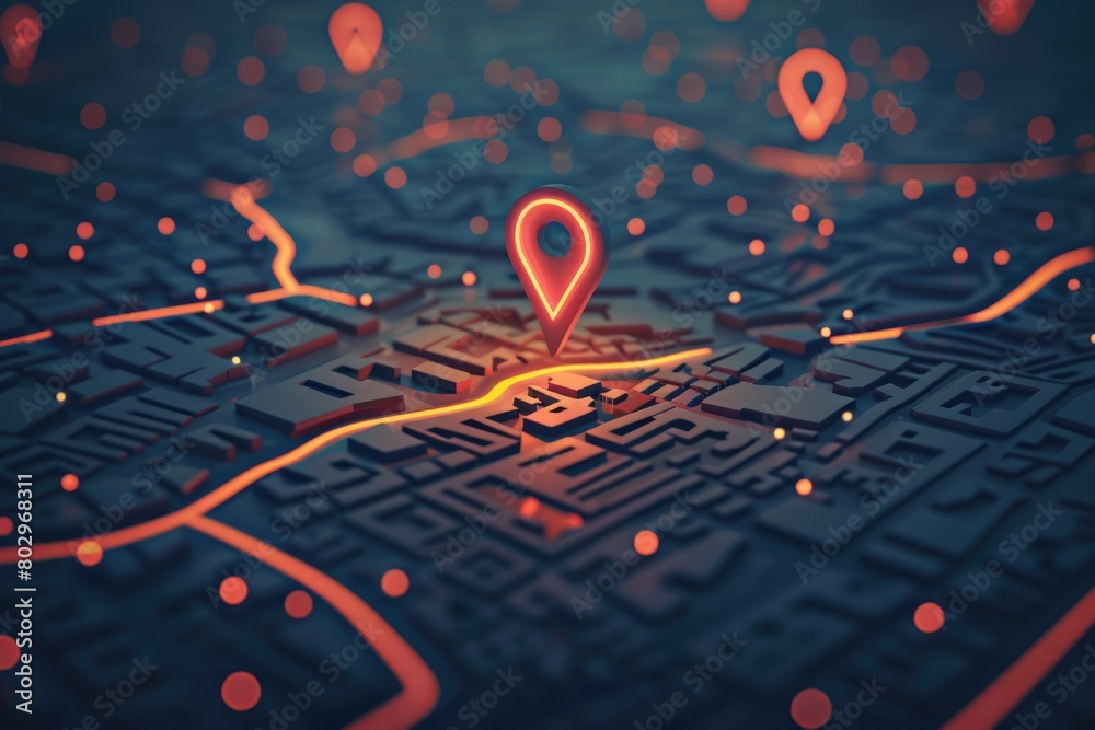 Poster A map with a red pin, ideal for location and travel concepts
