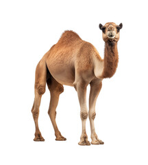 A single-humped dromedary camel stands gracefully, profiled against a clean transparent background. Generative AI