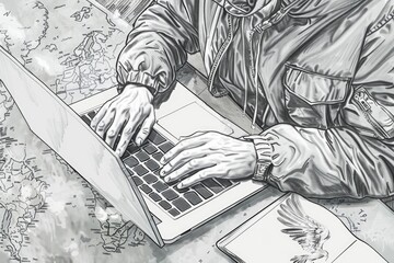 A man is working on a laptop. Suitable for business concepts