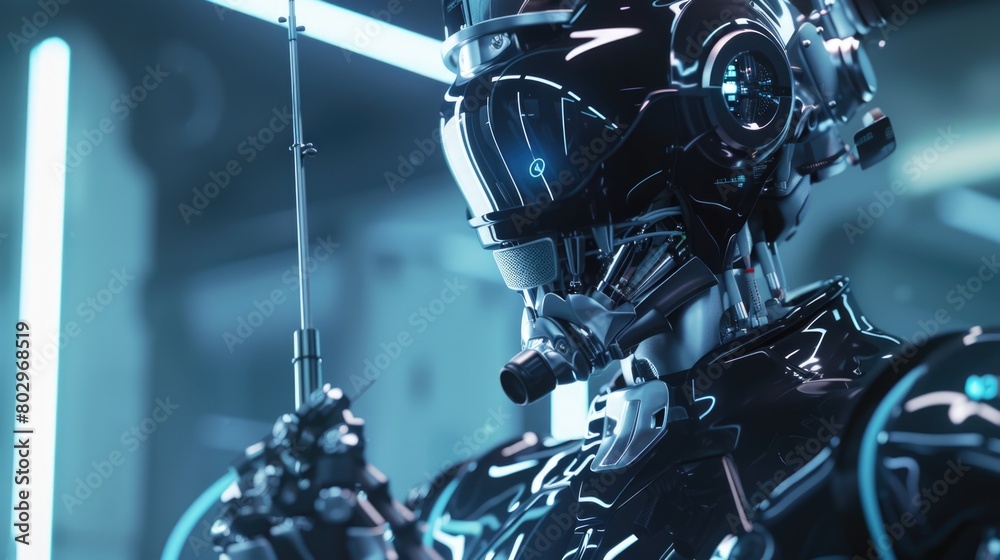 Aufkleber a detailed view of a person wearing a robot suit. suitable for technology and science fiction concep