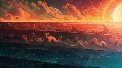 Illustrations depicting the layers of the Earth's atmosphere.