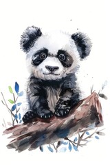 A cute panda bear sitting on a tree branch, suitable for nature and wildlife themes