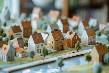 Detailed miniature model of a town with houses and trees, perfect for architectural projects