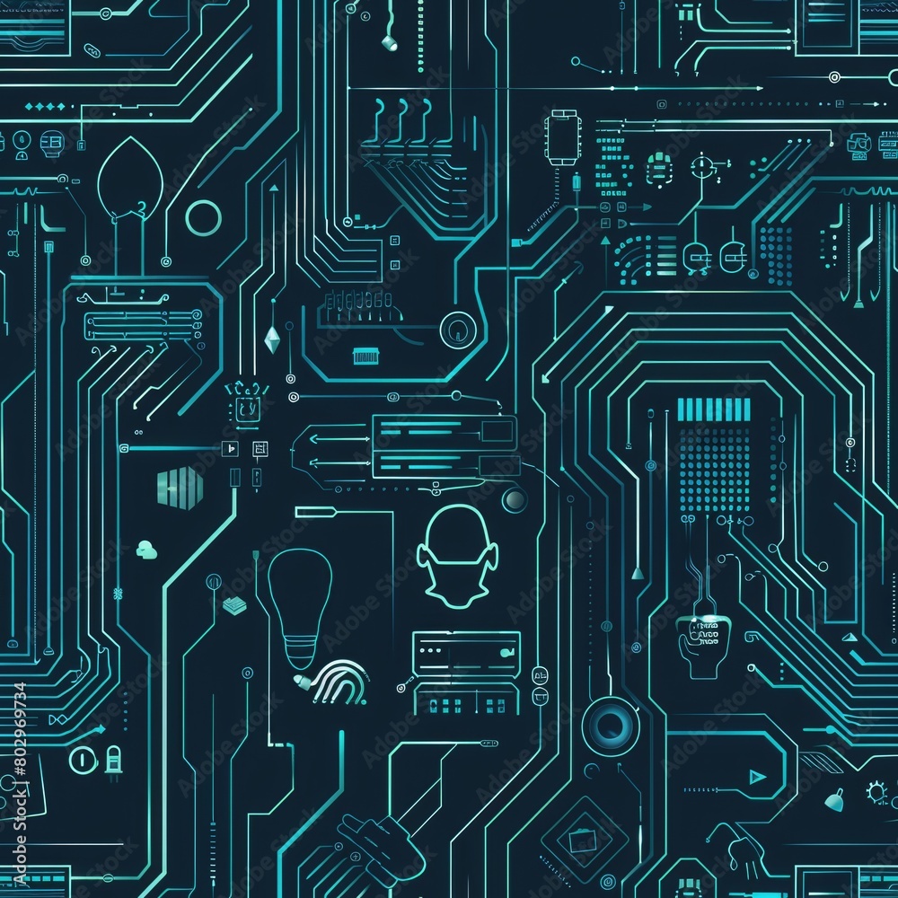 Poster Computer circuit board with a light bulb on top. Suitable for technology and innovation concepts