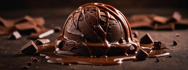 Chocolate ice cream on wafer background 