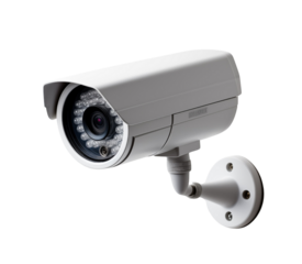 Modern security camera with infrared night vision, isolated on a white transparent, symbolizing surveillance and safety. Generative AI