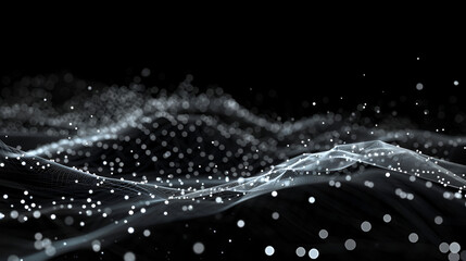 Plexus of abstract glow dots on a black background Loop animations, Futuristic background of points and lines with a dynamic wave,  Low poly shape with connecting dots and lines on dark background