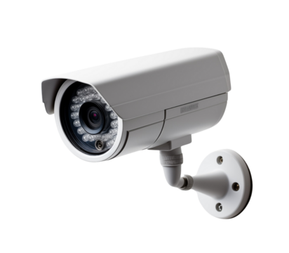 Modern security camera with infrared night vision, isolated on a white transparent, symbolizing surveillance and safety. Generative AI