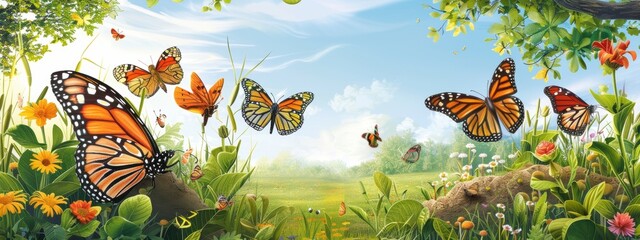 Illustrations depicting the life cycle of a butterfly