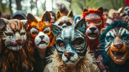 Carnival Costume Party Group in Animal Masks