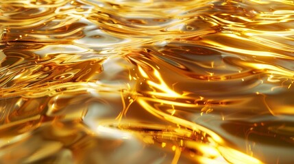 High-resolution photo of a shimmering pool of gold liquid, focusing on the play of light across its glossy texture, creating a rich and captivating visual