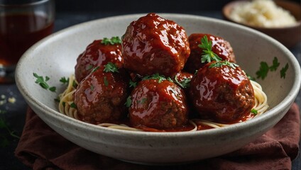 A bowl of beef meatballs