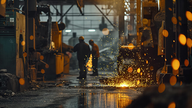 Workers Forge and Shape Metal Components with Precision in Industrial Facility