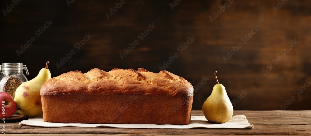 Leinwandbilder a delicious pear bread is laid out on a wooden table with ample room for text in the composition s c