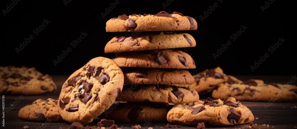 Aufkleber a copy space image featuring classic chocolate chip cookies set against a dark backdrop