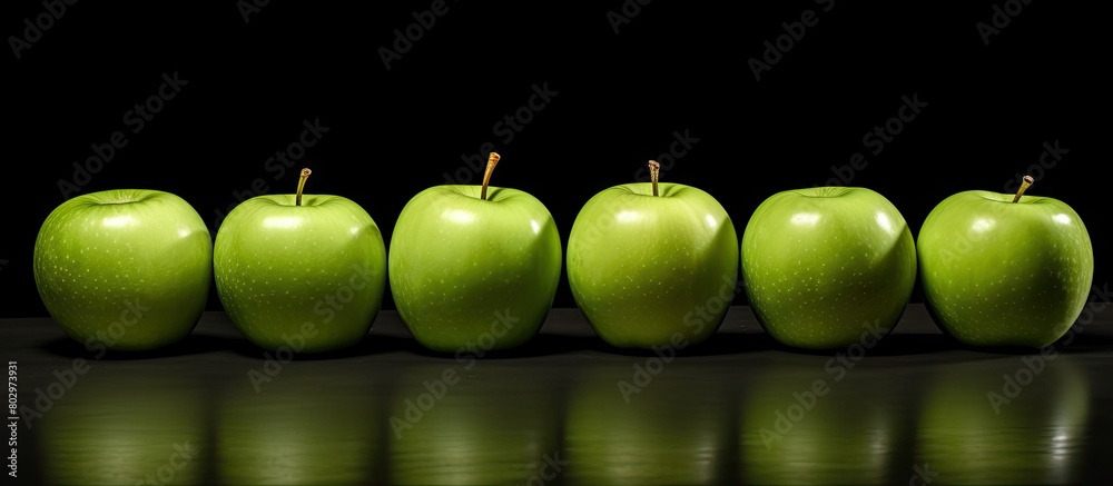 Leinwandbilder A copy space image of fresh ripe green apples arranged on a black wooden table providing ample room for adding text