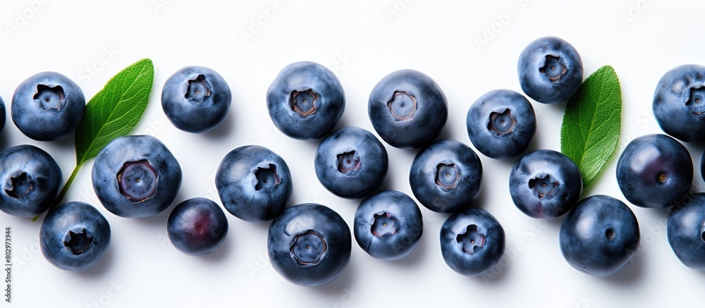 Aufkleber a close up image of ripe and juicy fresh picked blueberries on a white background the top down view 