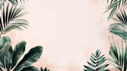 A watercolor painting of a tropical leaf border in muted colors.