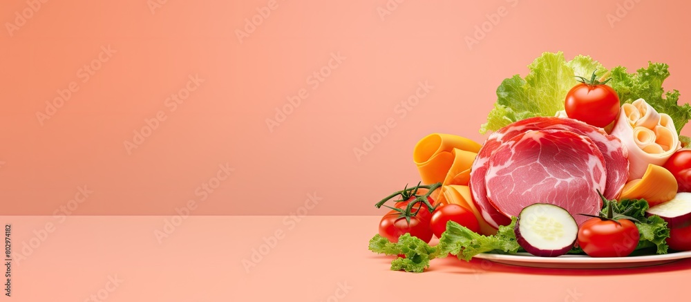 Aufkleber a copy space image featuring a plate adorned with delicious ham cheese lettuce and tomatoes set agai