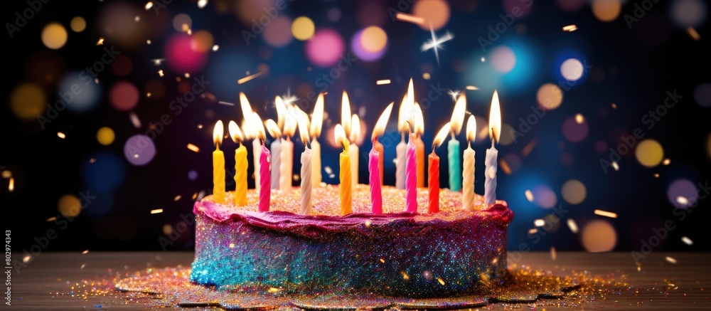Poster a festive cake with candles adding color and vibrancy to a joyous birthday celebration the image cap