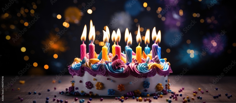 Poster a festive cake with candles adding color and vibrancy to a joyous birthday celebration the image cap