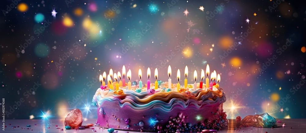 Poster a festive cake with candles adding color and vibrancy to a joyous birthday celebration the image cap