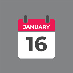 january 16 calendar reminder. 16 january daily calendar icon template. Calendar 16 january icon Design template. Vector illustration
