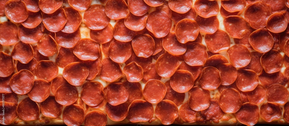 Poster A copy space image of pepperoni pizza slices neatly arranged inside a paper box