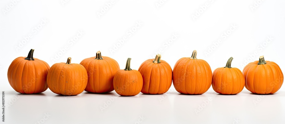 Poster a bunch of identical orange pumpkins is displayed on a white background creating a halloween themed 