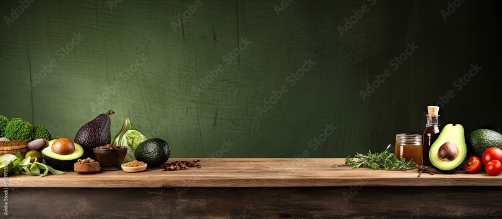 Poster a copy space image featuring a wooden table adorned with the essential ingredients for guacamole suc