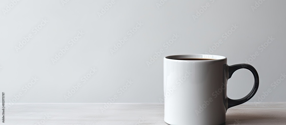 Poster a copy space image of a mug filled with black coffee standing alone against a plain background