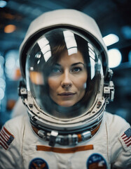 portrait of astronaut woman inside the space shuttle

